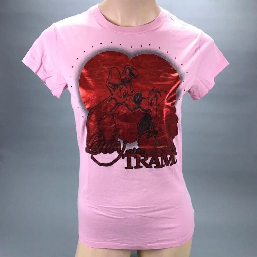 Disney Store Lady & the Tramp Pink Metallic Graphic Embellished T-Shirt Size M